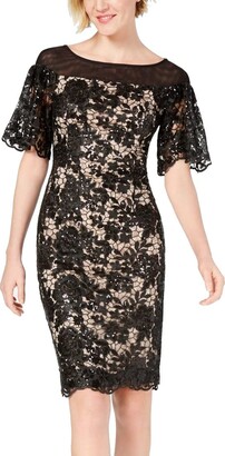 Calvin Klein Women's Short Lace Sheath with Flutter Sleeves