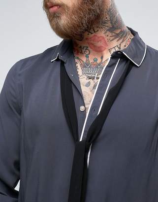 ASOS Regular Fit Viscose Shirt With Detachable Neck Scarf In Navy