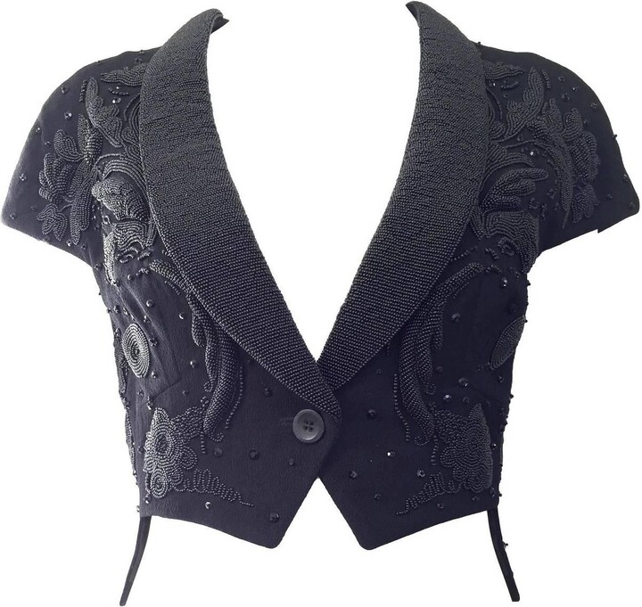 Jil Sander Black Embroidered Beaded Crop Top