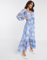 Thumbnail for your product : ASOS DESIGN soft drawstring waist pleated maxi dress in floral print