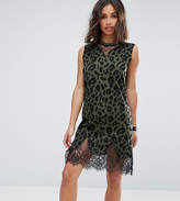 Thumbnail for your product : ASOS Petite PETITE Sleeveless T-Shirt Dress with Lace Inserts in Khaki Leopard Print