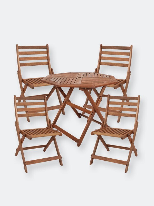 Sunnydaze Decor 5Piece Meranti Wood Octagon Dining Table with Folding
