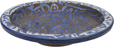The Moroccan Room Late 19th Century Moorish Blue-calligraphy Chiseled Ceramic Decorative Plate