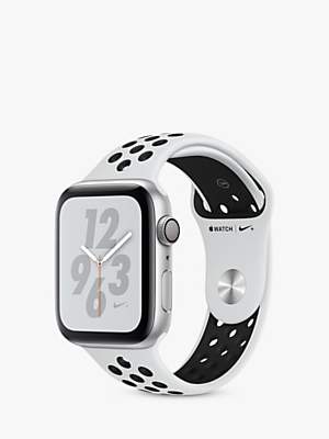 Apple Watch Series 4, GPS, 44mm Platinum Aluminium Case with Nike Sport Band, Black
