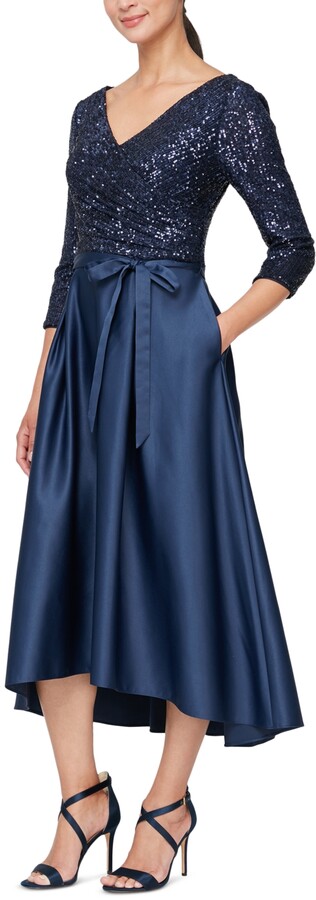 navy tea length dress