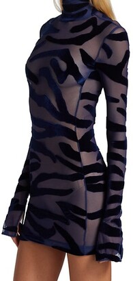 LaQuan Smith Tiger Print Mesh & Velvet Mini-Dress