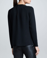 Thumbnail for your product : Ralph Lauren Black Label Leather-Collared Silk Top, Black