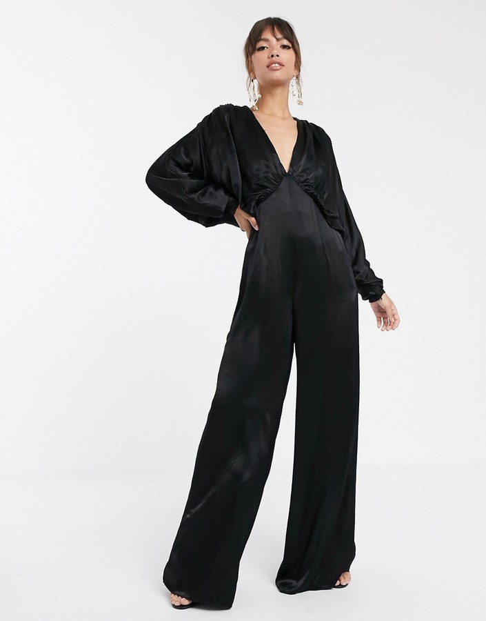 ASOS EDITION ruched batwing satin jumpsuit - ShopStyle