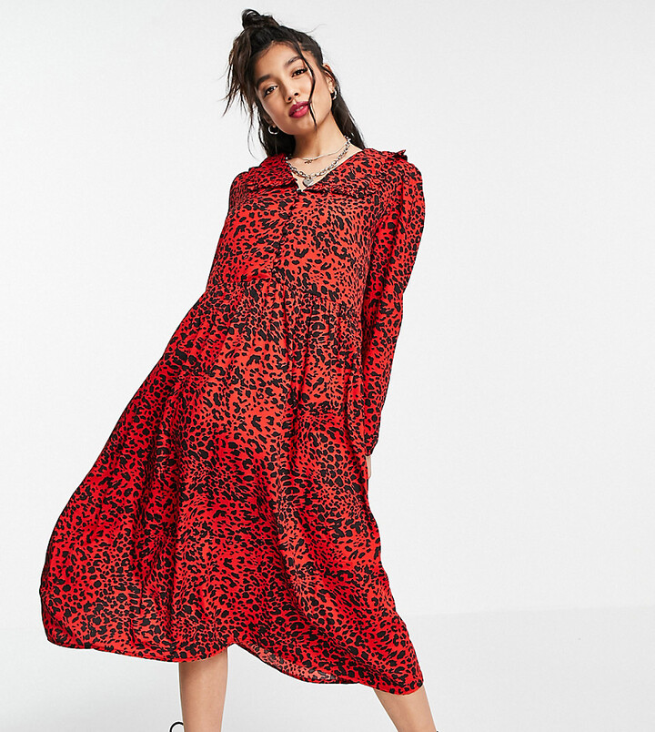 Wednesday's Girl midi smock dress with collar in bright animal print -  ShopStyle