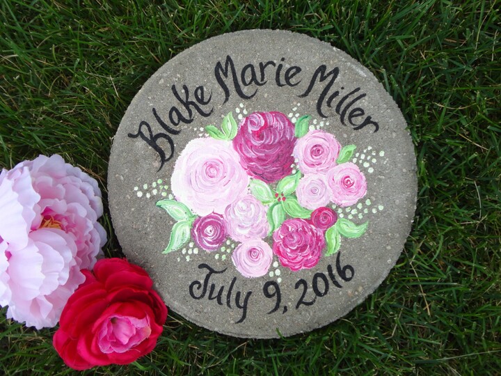 Etsy Baby Memorial Gift Stepping Stone - Garden Stone Birthday Gift Personalzied Pink Peony
