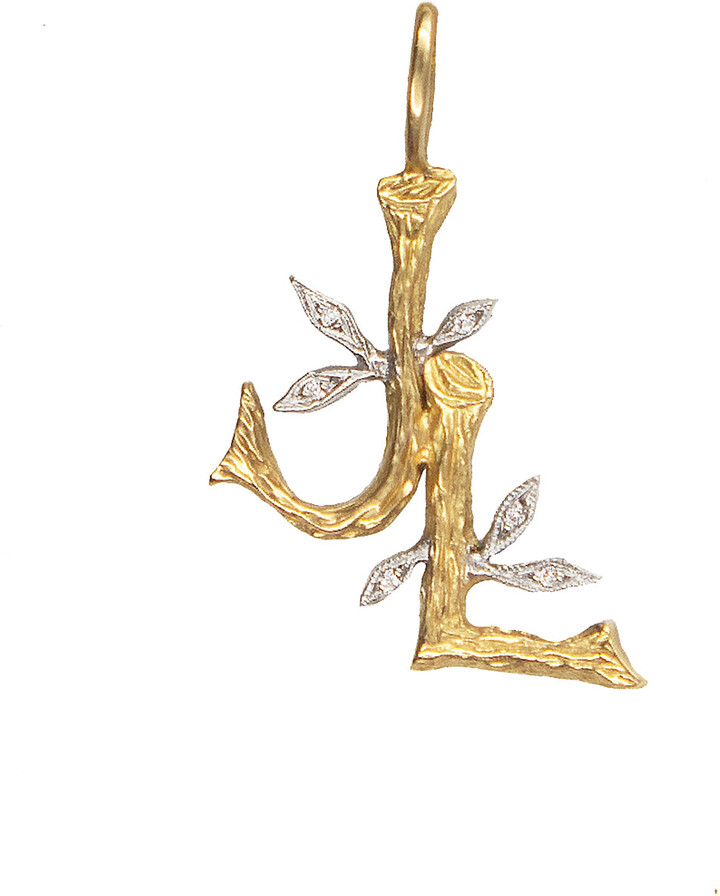 Cathy Waterman Paired Branch Initials Yellow Gold Love Charm  