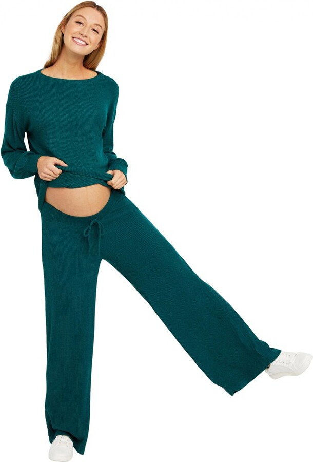 Motherhood Maternity Sustainable Hacci Knit Wide Leg Maternity Pants-Blue-XL  - ShopStyle