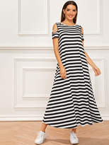 Thumbnail for your product : Shein Crisscross Cold Shoulder Striped T-Shirt Dress