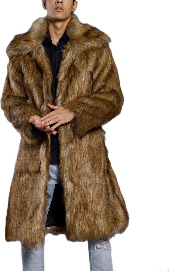 Dianshaoa Men S Faux Fur Coat Long, Mens Full Length Sheepskin Coat Uk