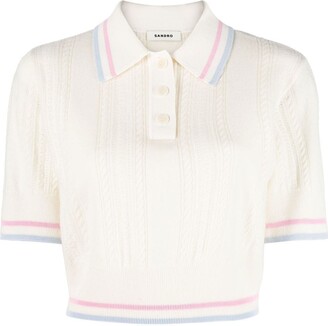 Sandro Ribbed-Knit Cropped Polo Top