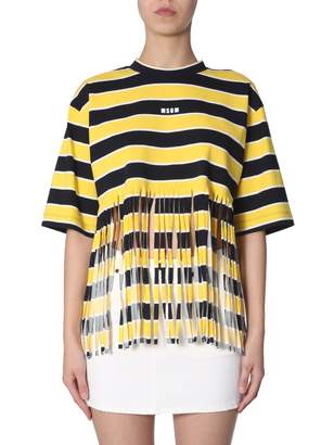 MSGM Fringe Detail Stripe T-Shirt