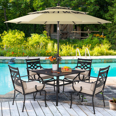 Lark Manor Alyah Square 4 - Person 37'' Long Dining Set With Cushions And  Umbrella - ShopStyle