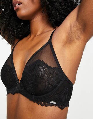 Lindex Chloe non padded plunge lace bra with sheer mesh and V wire