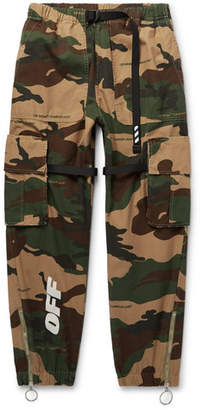 Off-White Off White Webbing-Trimmed Camouflage-Print Cotton-Ripstop Cargo Trousers - Green