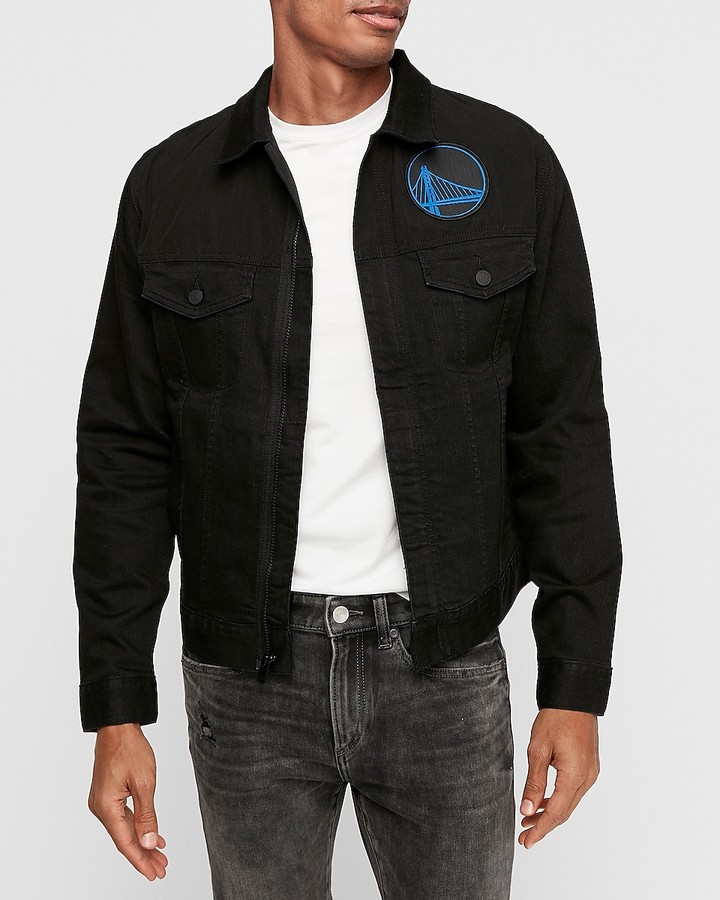 grey jeans black denim jacket