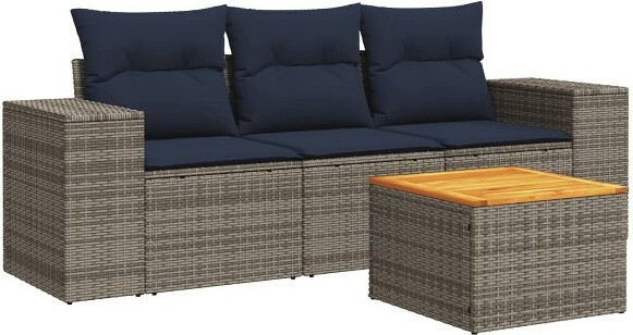 VidaXL vidaXL4PiecePatioSofaSetwithCushionsGrayPolyRattan-Gray