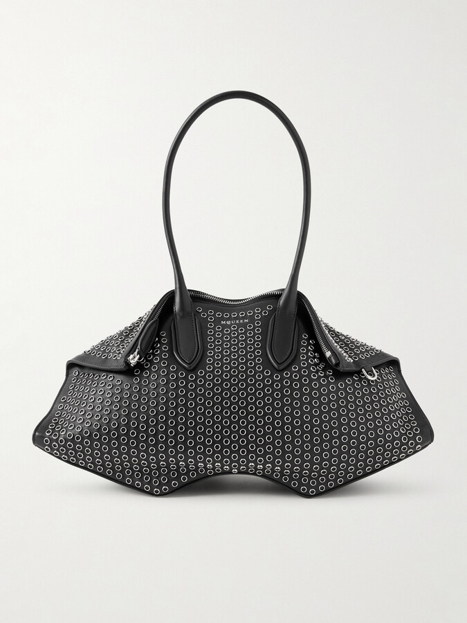 Alexander McQueen Manta Eyelet-embellished Leather Shoulder Bag - Black