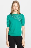 Thumbnail for your product : Nina Ricci Lace Inset Short Sleeve Sweater