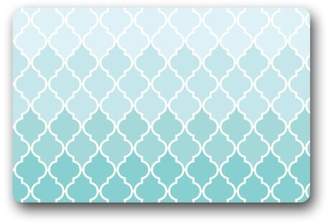 FurnitureAndDecor Home Fashions Rectangle Machine-washable Non-Slip Teal Fade Moroccan Tile Quatrefoil Painting Doormat Floor Mat - 23.6 x 15.7inches,3/16" Thickness