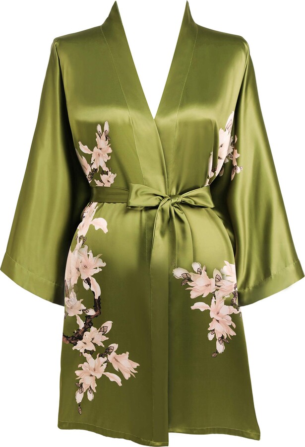 BABEYOND Satin Kimono Dressing Gown Short Floral Printed Kimono Robe