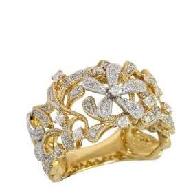 Effy D Oro Two Tone 14 Kt Gold Diamond Flower Ring