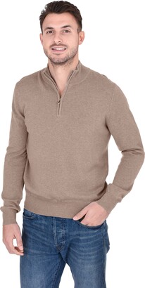 Cashmeren Men's Half Zip Mockneck Pullover 100% Pure Cashmere Zip Up Polo High Neck Sweater (Mocha