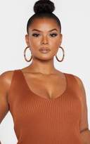 Thumbnail for your product : PrettyLittleThing Plus Rust Knitted V Neck Midaxi Dress