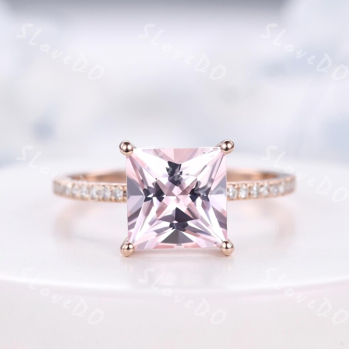 Etsy Princess Cut Morganite Ring Rose Gold Solitaire Engagement Ring
