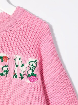Msgm Kids Floral-Embroidered Logo Jumper