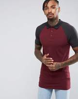 Thumbnail for your product : ASOS Design Longline Muscle Polo With Contrast Raglan