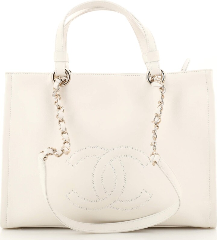 CHANEL, Bags, Chanel Timeless Cc 2way Zip Shopping Tote Calfskin Medium  White
