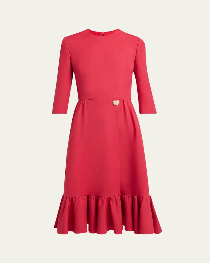 Strass Heart Flounce Crepe Couture Dress