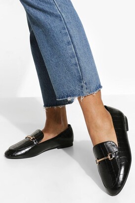 boohoo Wide Width Croc T Bar Loafers - ShopStyle