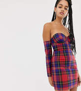Thumbnail for your product : ASOS DESIGN x LaQuan Smith off shoulder mini dress in check print