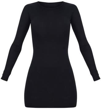 PrettyLittleThing Basic Black Ribbed Long Sleeve Bodycon Dress
