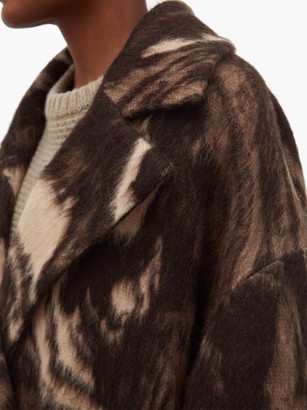 Raey Double-breasted Animal-print Wool-blend Coat - Brown Print