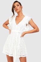 boohoo lace skater dress with flared cuffs in white