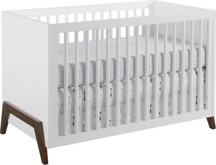 Oxford Baby Mari Modern 3-in-1 Convertible Island Crib, White & Walnut, Wooden Crib