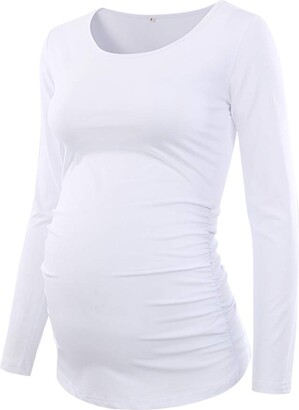 Womens Maternity Elastic Tunic Tops Mama Long Sleeve Scoop Neck Pregnancy Shirt 