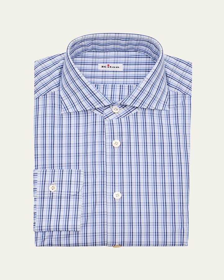 Kiton Men's Cotton Graph Check Dress Shirt