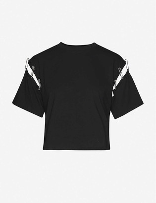 The Kooples Safety pin-trim cotton-jersey T-shirt