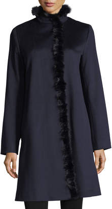 Fleurette Modern Stand-Collar Dress Coat w/ Mink Trim