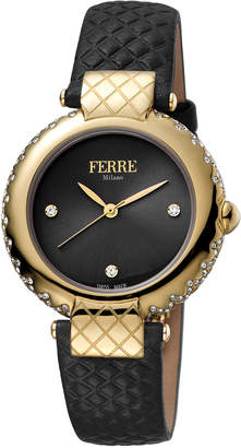Ferré Milano Women's 34mm Stainless Steel 3-Hand Watch with Leather Strap, Golden/Black