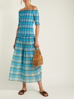 Thumbnail for your product : Diane von Furstenberg Horizon Checked Off-the-shoulder Top - Blue Print