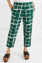 Thumbnail for your product : Marni Printed Cotton And Flax-blend Slim-leg Pants - Green